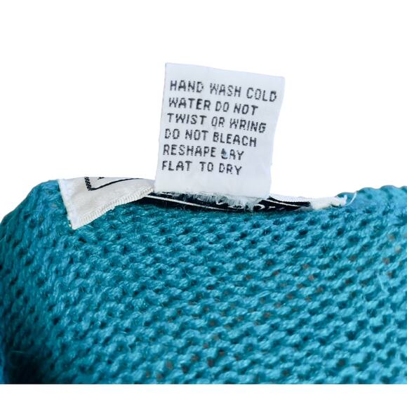 VTG 80s Small Daniel Caron Ramie Cotton Teal Green Crewneck Knit Sweater Pocket - Picture 11 of 14